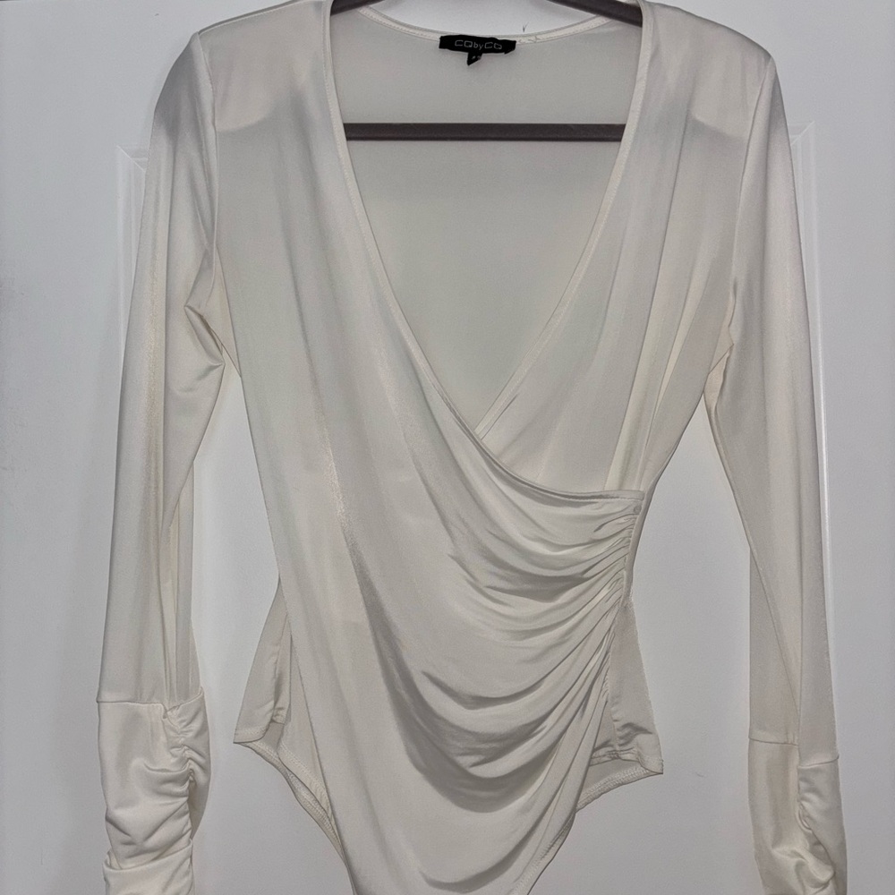Ivory Wrap-Style Long Sleeve Bodysuit - Picture 8 of 8